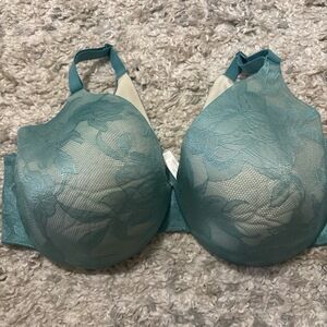 Cacique Bra Womens 40DDD Blue Floral Lace Underwire Padded Comfortable‎ EUC